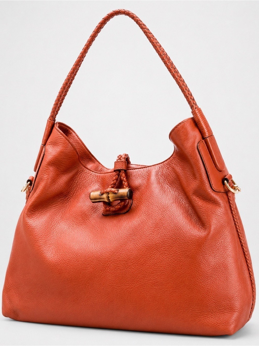 Gucci Large Bamboo Hip Orange Cervo Leather Hobo Tote - No Detachable Strap - Picture 7 of 7